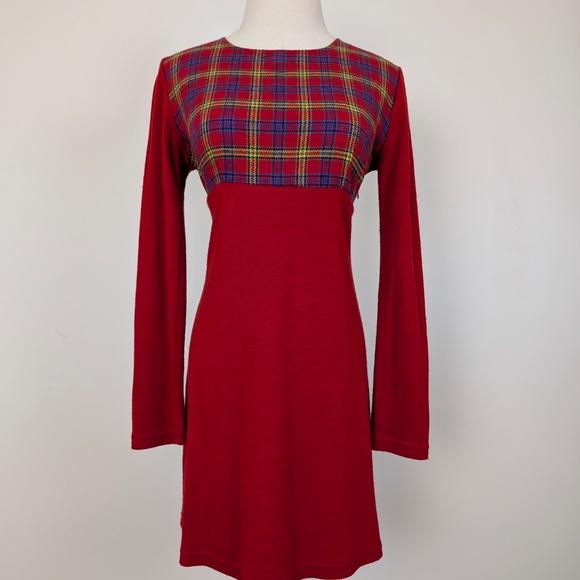 Plaid Mini Dress Long Sleeve Short Long Sleeve Holiday Plaid Empire Waist Fit - Picture 9 of 11
